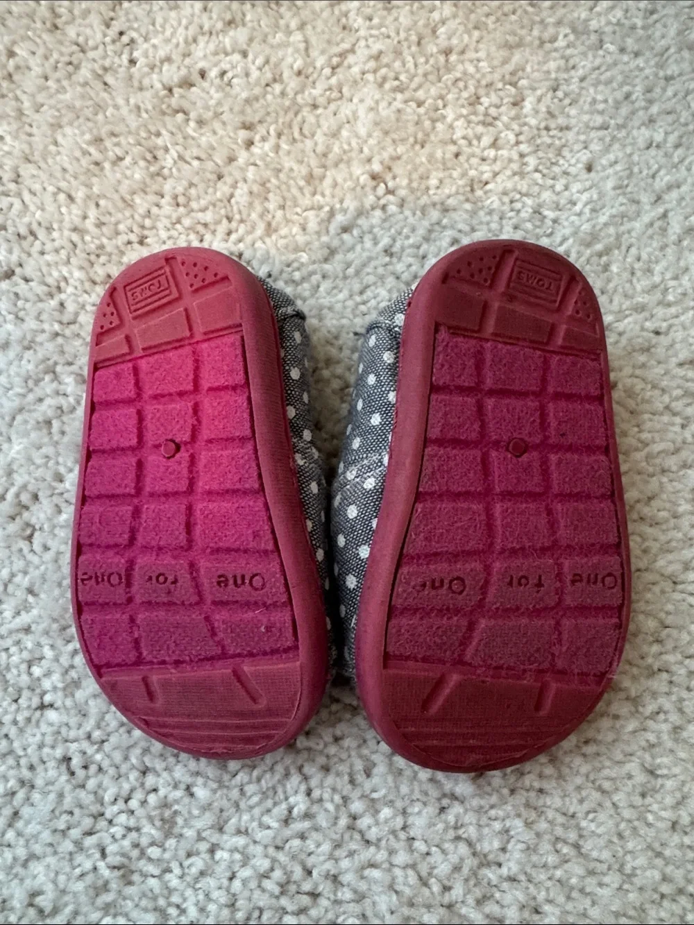 Toms Kids Gray Polka Dot Slip-Ons with Pink Accents